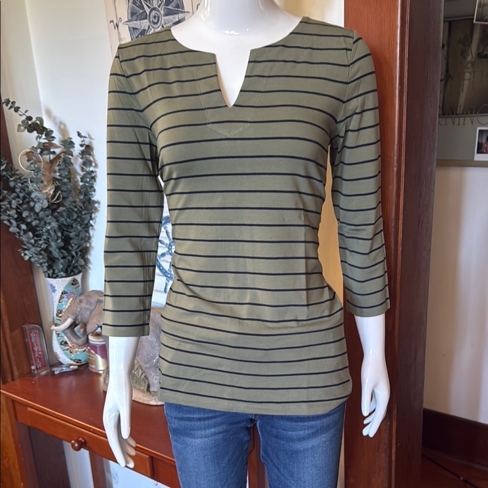 NWT jones NY size small Striped Olive Green Women's Top